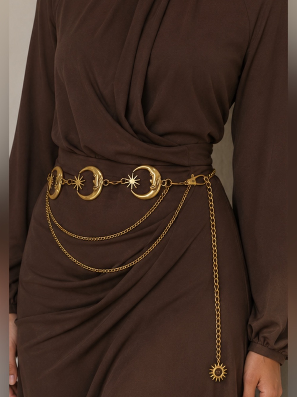 Gold Moon & Star Layered Chain Belt - Belts